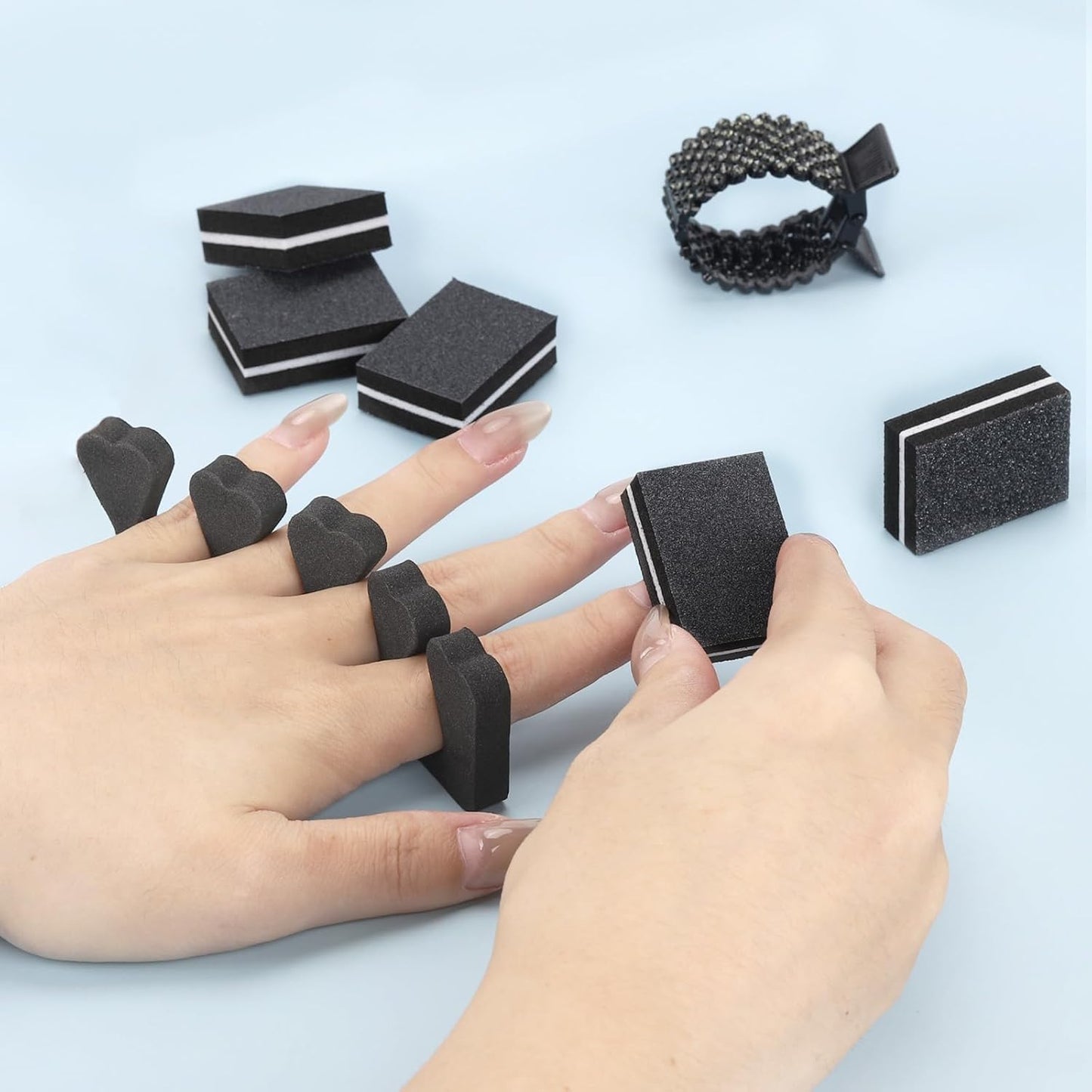 102pcs Toe Separators Set - Premium Pedicure Tool Super Soft Pedicure Toe Separator- Mini Nail Buffer Block File 80/100 Grit 2 Sided, Black-FemmiqueWomen