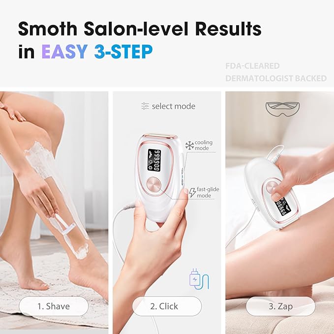 IPL Laser Hair Removal Device for Women & Men - Home 45°F Ice-Cooling Contact for Painless & Long-Lasting Results, 86% Hair Reduction in 3 Weeks for Full Body & Bikini Line, White-FemmiqueWomen