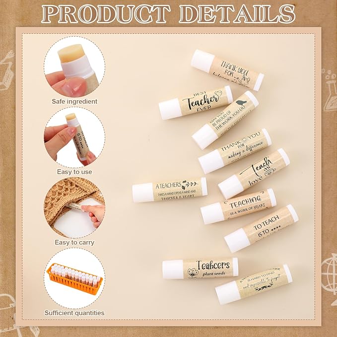 30 Pcs Back to School Teacher Gifts Bulk Lip Balm Favors Thank You Gifts for Teachers with Inspirational Quote Gifts Lip Balm Christmas Thanksgiving Gifts for Teachers Welcome Back to School-FemmiqueWomen