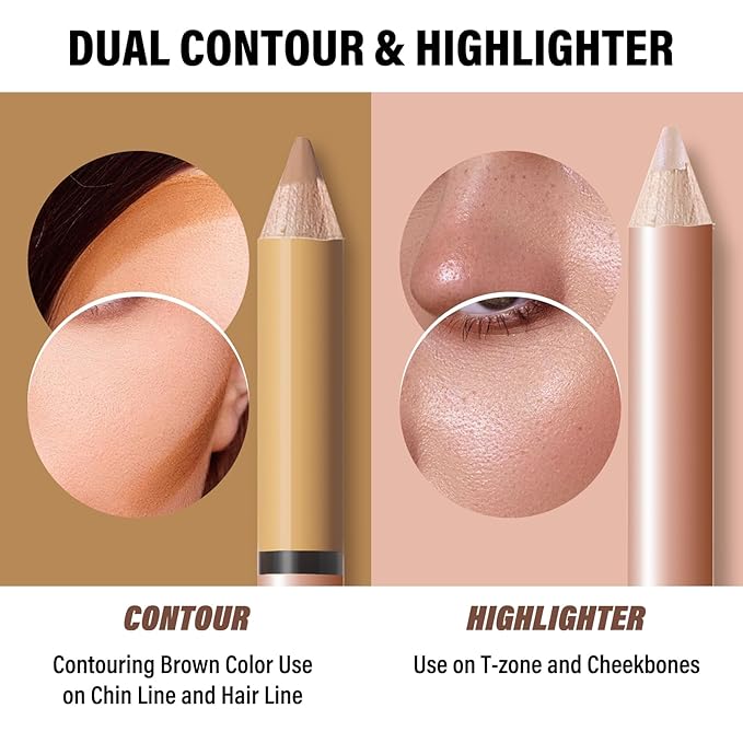 2 in 1 Cream Bronzer and Highlighter Stick,Cream Dual-Ended Highlight Contour Stick,Long Lasting & Waterproof Face Brighten Make up Pen-FemmiqueWomen