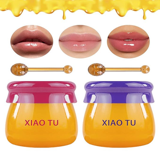 2PCS Lip Balm Honey Pot,Moisturizing Lip Sleep Mask,Prevention Dry and Cracked Overnight Sleeping Lip Mask with Brush,Reduces Lip Lines Long Lasting Hydrating Lip Care Scrubs Exfoliator-FemmiqueWomen