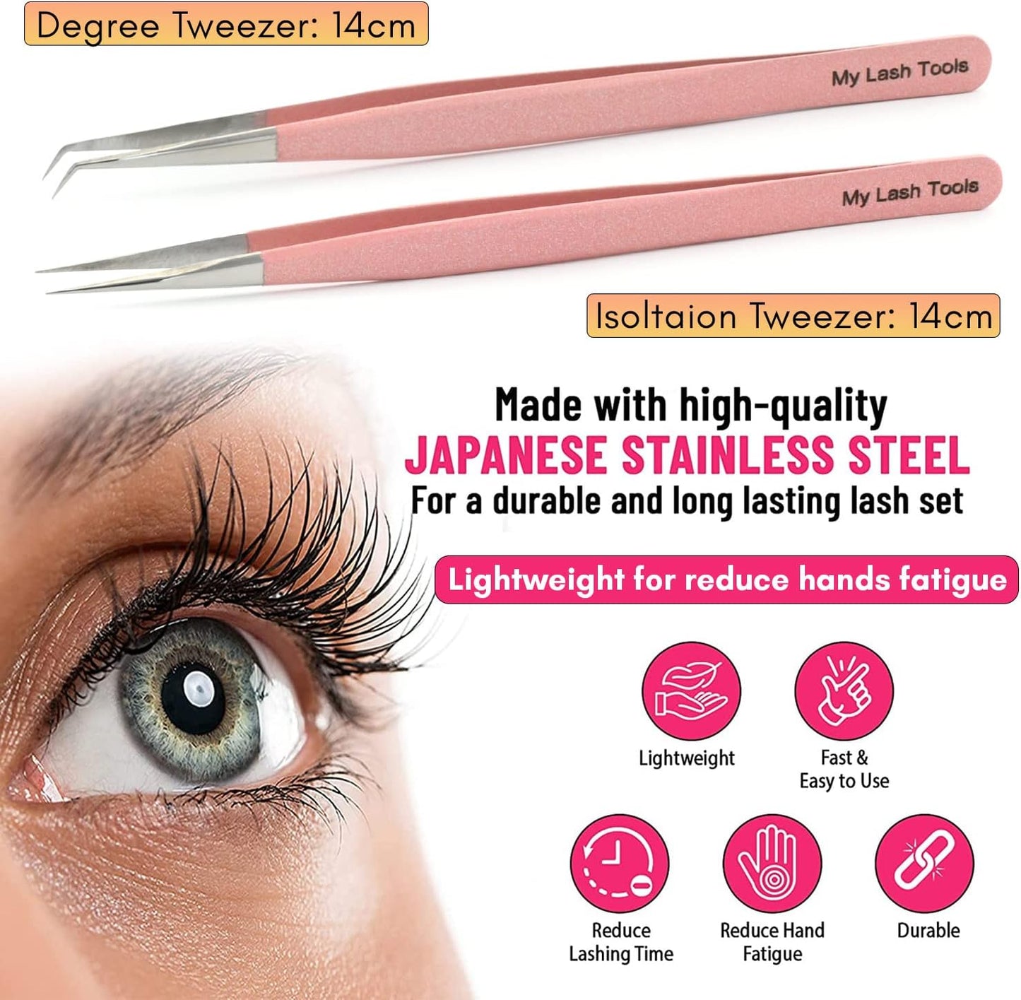 2pcs Straight & Curved Isolation Tweezers for Eyelash Extensions – 14cm Japanese Stainless Steel, Blush Pink, Best for Individual & Classic Lashes-FemmiqueWomen