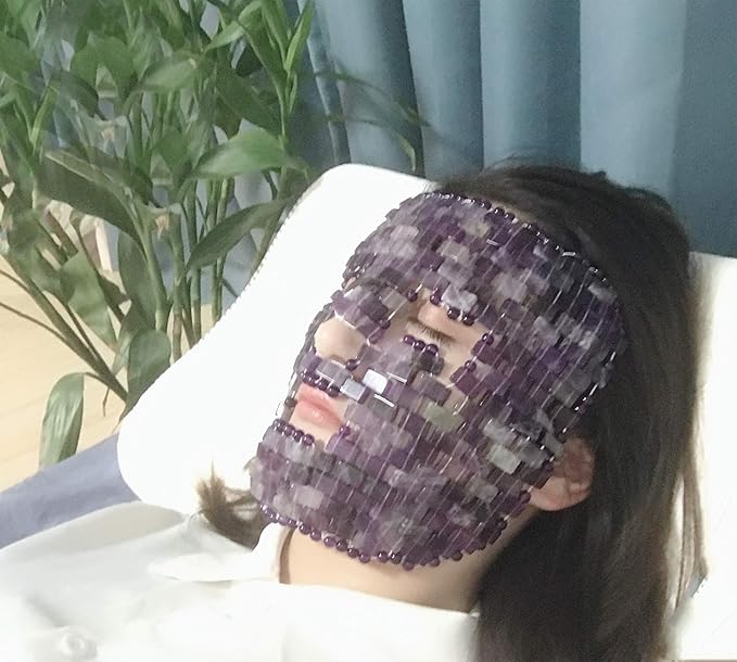 Jade Face Mask, Jade Mask for Relieving Face & Eye Puffiness Migraine, Anti Wrinkle Mask Therapy, Yoga Meditation Tools (Amethyst)-FemmiqueWomen