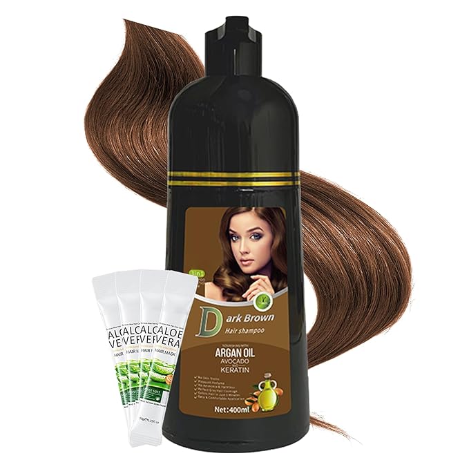 Gray Coverage Color Shampoo - 3-in-1 Color Depositing Shampoo with Herbal Formula, Ammonia-Free Hair Dye for Women & Men, Long-Lasting Root Touch Up (Dark Brown, Lasts 6 Weeks)-FemmiqueWomen