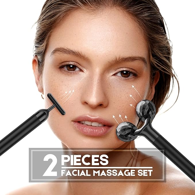 2-IN-1 Beauty Bar Electric Face Massager, 3D Roller and T Shape Arm Eye Nose Head Massager Facial Roller Massager Kit Skin Care Tools-FemmiqueWomen