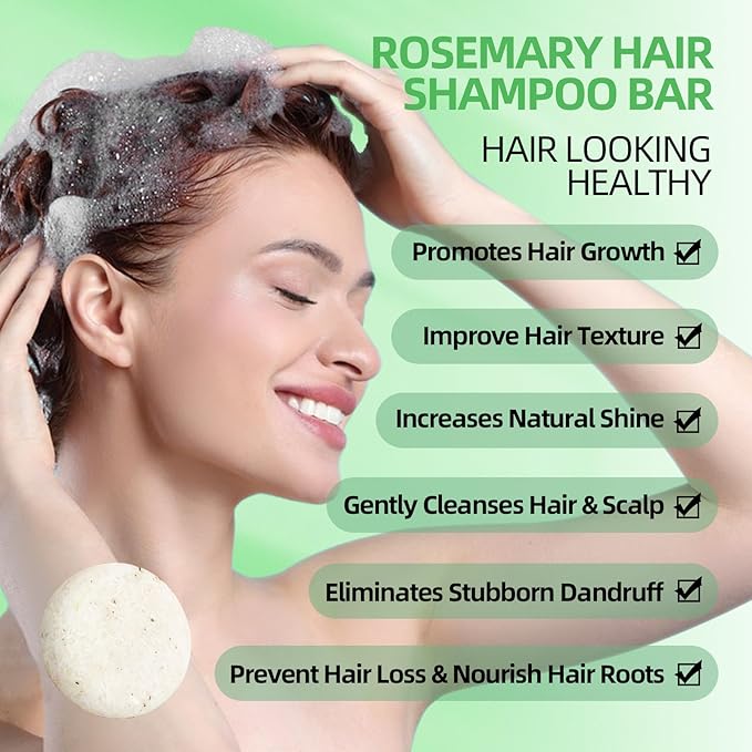 2 Pack Rosemary Hair Shampoo Bar,Deep Cleansing for Scalp Hair Loss Shampoo Soap,Organic Hair Oil Control,Solid Shampoo for Hair Growth, Refreshing and Hydrating Soap for Stocking Stuffers Women Gifts-FemmiqueWomen