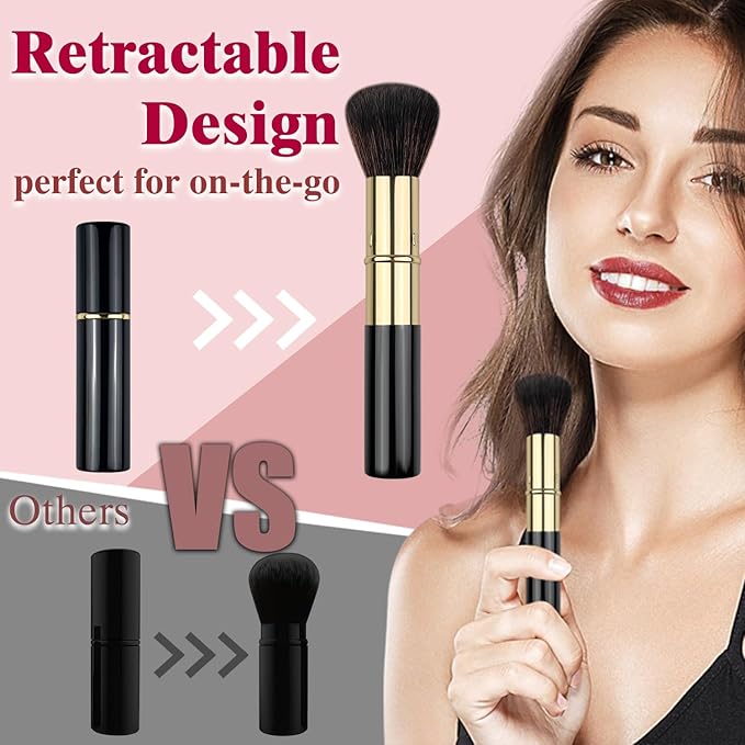 Retractable Kabuki Makeup Brushes 2 Pcs, Powder Brush/Foundation Brush/Blush Brush for Foundation, Powder Blush, Bronzer, Buffing, Liquid, Cream, with Cover-FemmiqueWomen
