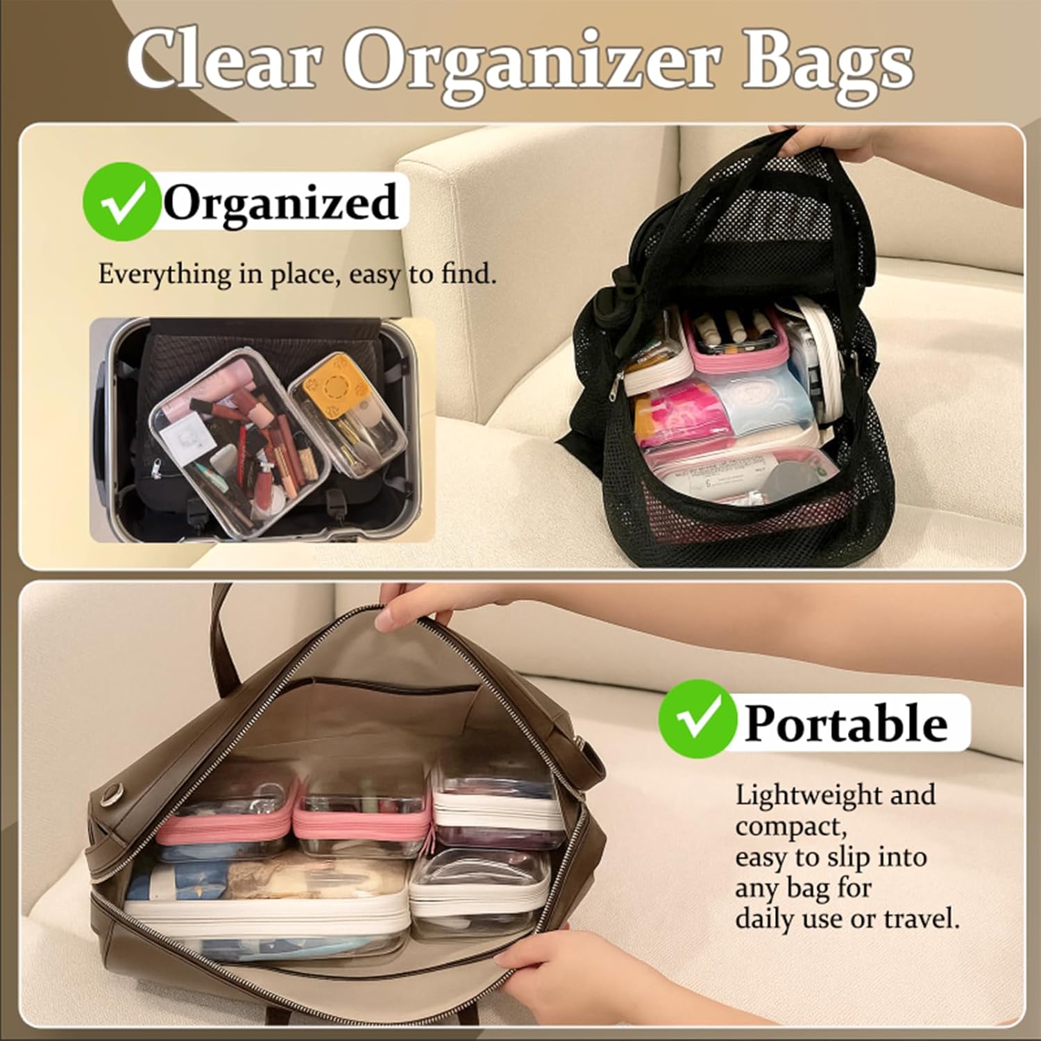 6 pcs Clear Zipper Pouches, Toiletry Bag for Travel, Stackable Waterproof Diaper Bag, Zipper Pouch, Travel Organizer, Clear Cosmetic Bag,Toy Storage Bins (M+3S+2Mini)-FemmiqueWomen