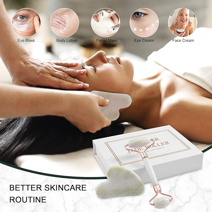 Jade Roller for Face, Facial Roller Massager Skin Care Tool, Gua Sha Facial Tools for Face, Neck, Eyes, Reduce Puffiness of The Skin-FemmiqueWomen