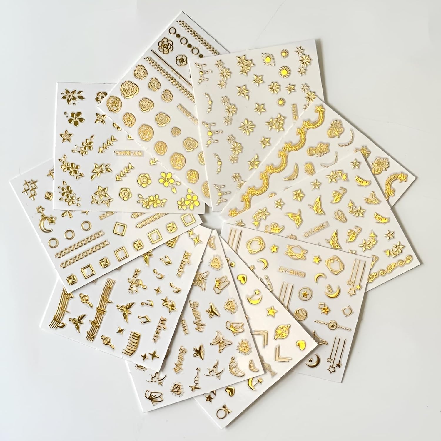 30 Sheets Gold Nail Art Stickers Gold Flower Butterfly Nail Stickers Star Line Self-Adhesive Nail Decals Acrylic Nails DIY Design Nail Supplies for Women and Girls-FemmiqueWomen