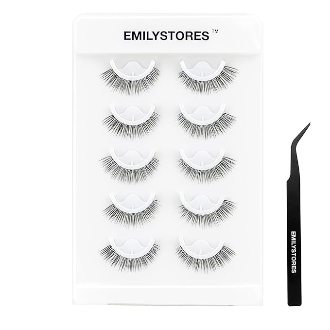 False Eyelashes, 5 Pairs Wispy Light Pre-Glued Self Adhesive Lashes with Applicator (DLP01)-FemmiqueWomen