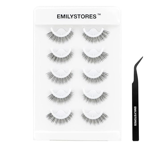 False Eyelashes, 5 Pairs Wispy Light Pre-Glued Self Adhesive Lashes with Applicator (DLP01)-FemmiqueWomen