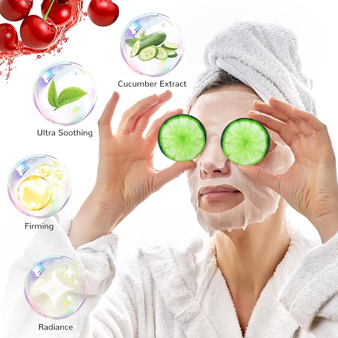 24 Pcs Fruits Beauty Facial Hand Foot Mask Cooling Eye Pads Set Spa Party Night Kit Beauty Skincare Hydrating Skin Cooling Eye Masks for Puffy Eyes Spa Stocking Stuffers Night Summer Party-FemmiqueWomen