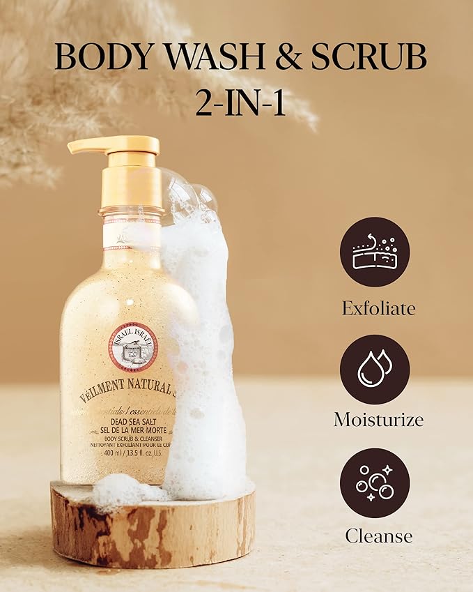 NATURAL SPA DEAD SEA SALT 2-in-1 BODY WASH & BODY SCRUB(13.53fl.oz) - Natural Exfoliating Salt Scrub for Deep Cleansing - Effective on Scars & Wrinkles - Moisturize Skin Polishes-FemmiqueWomen