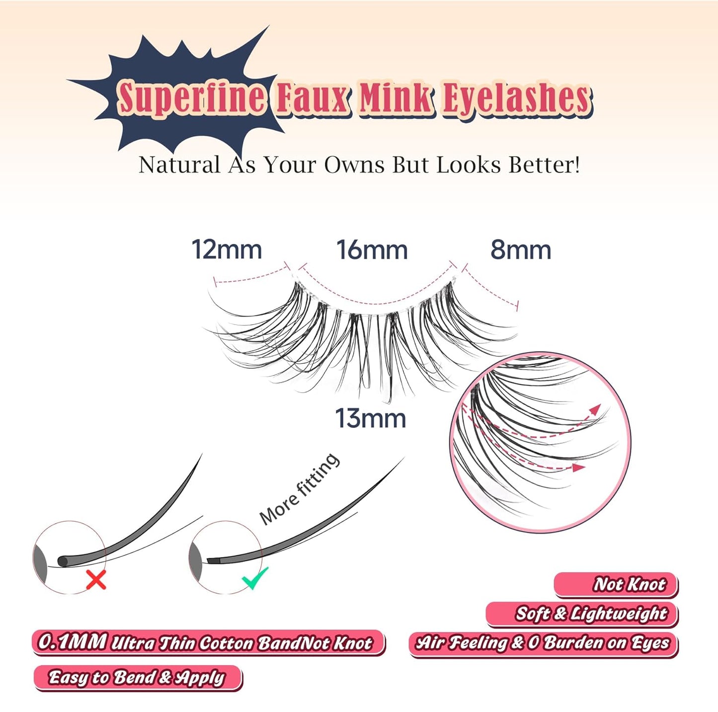 Natural Half Lashes Cat Eye Eyelashes 13MM False Eyelashes Natural Corner Lashes Wispy 3D Volume Half Eyelashes Pack with Thin Cotton Band 3/4 Lashes Extension 7 Pair Siligli-FemmiqueWomen