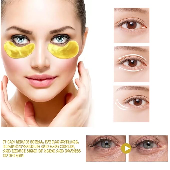 24k Gold Under Eye Patches, 60 Pcs Eye Gels, Anti-Aging Collagen Hyaluronic Acid Under Eye Mask, Under Eye Mask for Dark Circles and Puffiness, Eye Bags, Wrinkles-FemmiqueWomen
