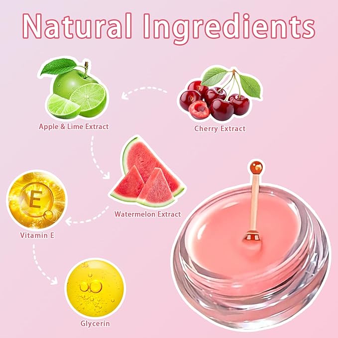 3 Pcs Bee Lip Balm Honey Pot, Cherry Watermelon Apple Lip Mask Overnight, Moisturizing Lip Sleeping Mask, Hydrate Repair Prevent Dry Cracked Lip Exfoliator Lip Care (Cherry+Watermelon+Apple Lime)-FemmiqueWomen