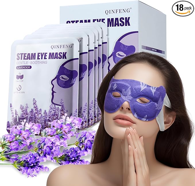 18 Packs Lavender Steam Eye Masks for Dry Eyes 40 Mins Warm Eye Mask Heated Eye Mask Reduce Puffiness Dark Circles Travel Essentials Eye Masks for Sleep Disposable(Lavender,Hollow)-FemmiqueWomen