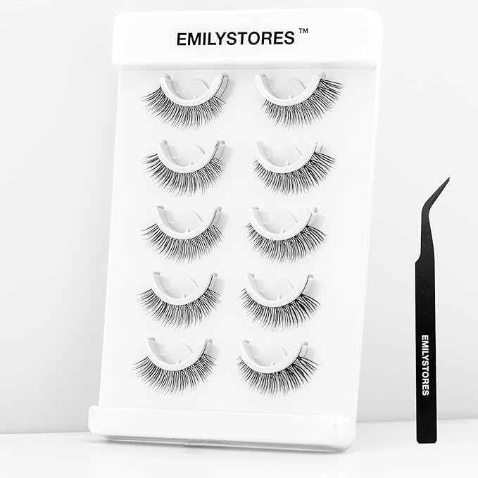 False Eyelashes, 5 Pairs Wispy Light Pre-Glued Self Adhesive Lashes with Applicator (DLP01)-FemmiqueWomen