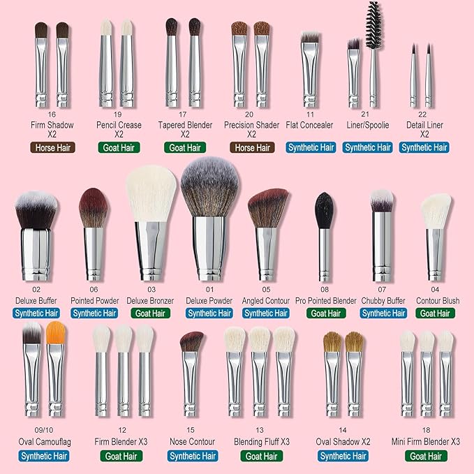 Bueart Design Pro makeup Artist 34Pcs Deluxe Real Goat Hair Horse hair Makeup Brushes Set with extra Large Holder High End Professional labeled makeup brush set with natural Pony Hair-FemmiqueWomen