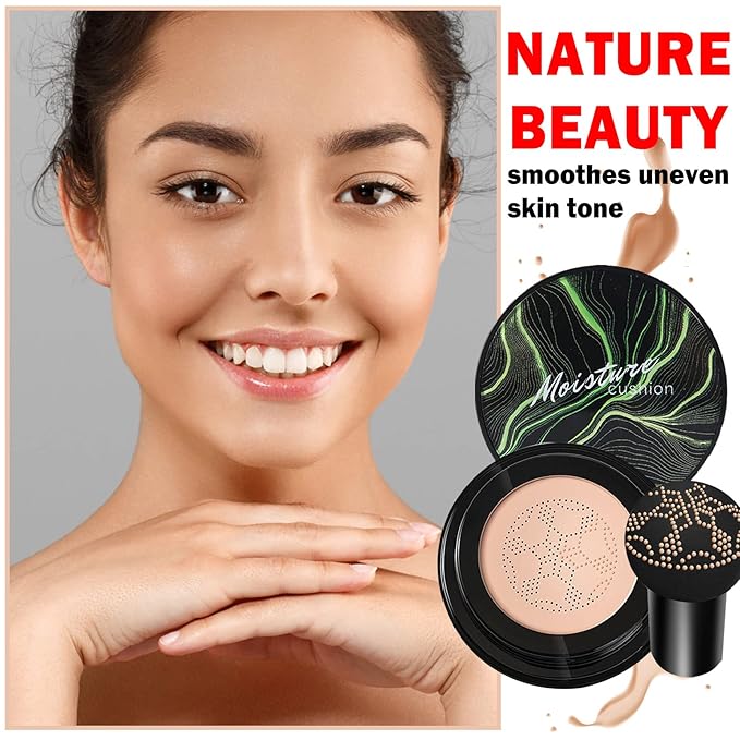 2PCS Mushroom Head Air Cushion CC Cream BB Cream Foundation,Moisturizing Concealer Makeup Base Foundation,Long Lasting Full Coverage Foundation with Mushroom Makeup Sponge(Natural)-FemmiqueWomen