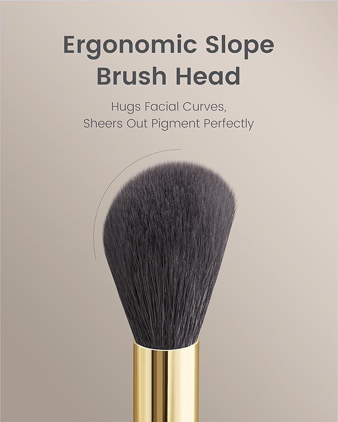 Desert Oak Series Angled Blush Brush - Soft Goat Hair Bristles for Powder/Cream Blush & Bronzer, Ergonomic Ebana Handle & Brass Ferrule, Beginner to Pro (CM 164)-FemmiqueWomen