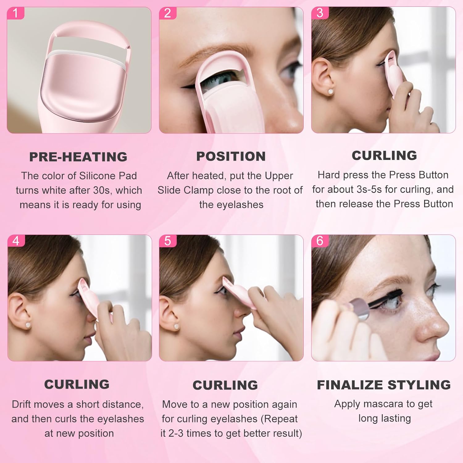 Heated Eyelash Curler Professional - Eye Lashes Curler with Innovative Heating Silicone, Electric Eyelashes Curler with 600mAh Rechargeable Battery EC4001 (Pink)-FemmiqueWomen