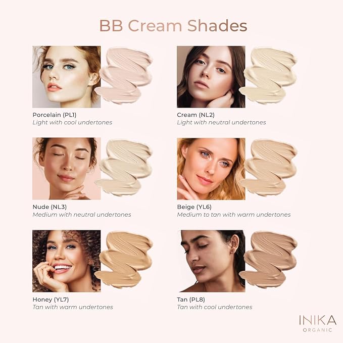 INIKA Organic BB Cream Foundation - Vegan Makeup with Hydrating Prickly Pear, Jojoba, and Pomegranate Seed Oil - Lightweight, Radiant BB Glow for Balanced Skin Tone, Honey 1 fl oz-FemmiqueWomen