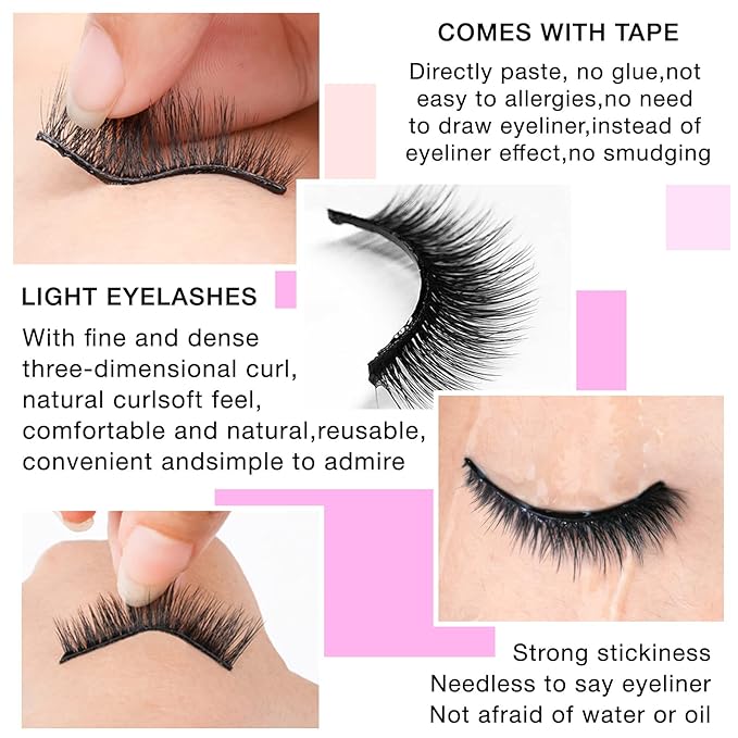 Self Adhesive Eyelashes Natural Look False Eyelashes Reusable Self Stick Lashes, No Glue Needed, 5 Pairs Mixed-FemmiqueWomen
