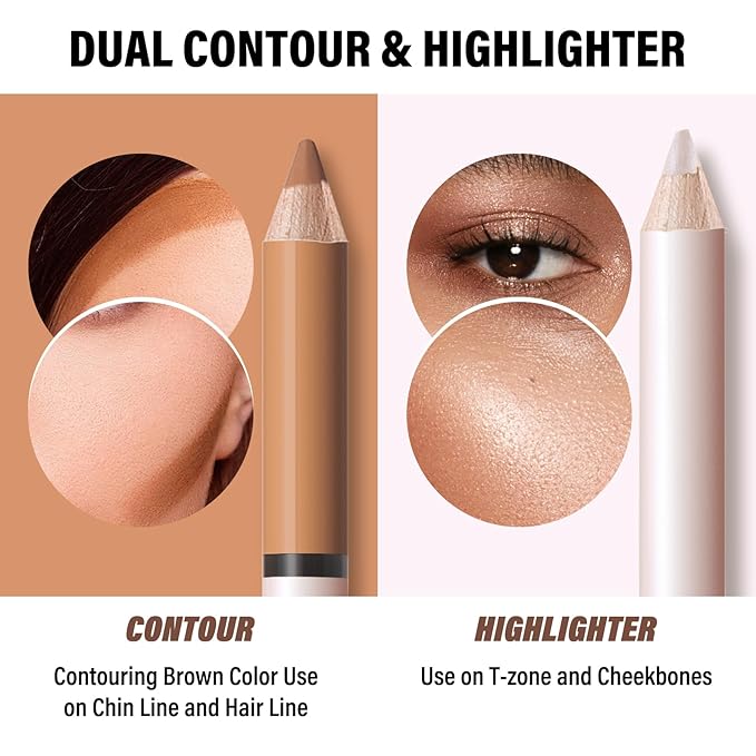 2 in 1 Cream Bronzer and Highlighter Stick,Cream Dual-Ended Highlight Contour Stick,Long Lasting & Waterproof Face Brighten Make up Pen-FemmiqueWomen