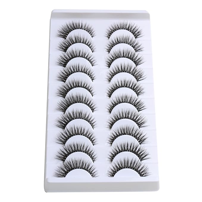 SUNWELL False Eyelashes 12mm Mink Lashes Natural Look Cat Eye Faux Mink Lashes 3D Fluffy Soft Luxury Volume Fake Lashes 10 Pairs Pack-FemmiqueWomen