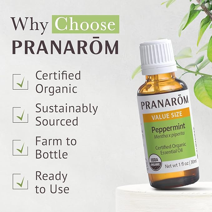 Pranarom USDA Certified Organic Peppermint Essential Oil (30ml), 100% Pure Undiluted Therapeutic Grade from India for Aromatherapy, Diffuser, Topical, Cooling, Massage & Relaxation-FemmiqueWomen