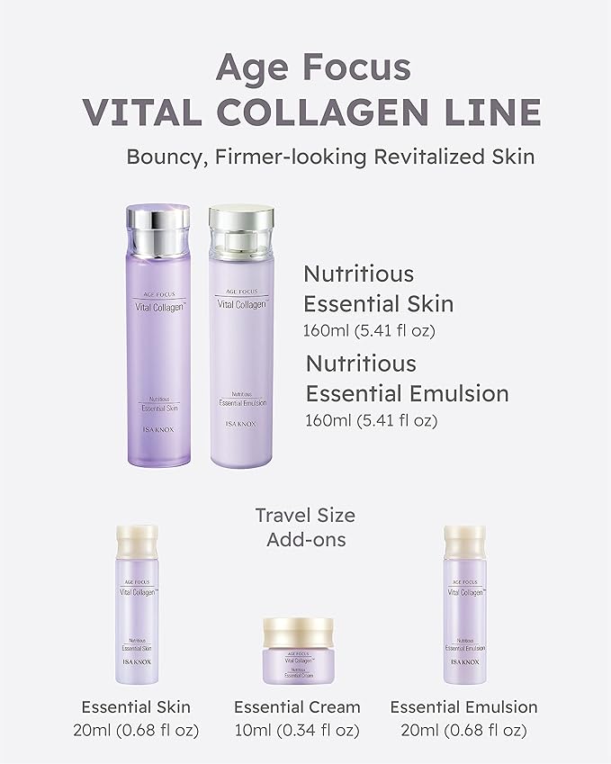ISA KNOX AGE FOCUS VITAL COLLAGEN SKINCARE GIFT SET - Korean Luxury Premium High-end Skin Toner, Emulsion Lotion, Cream, Hydrolyzed Collagen, Vitamin B12, E, C, (370ml / 12.51 Fl Oz)-FemmiqueWomen