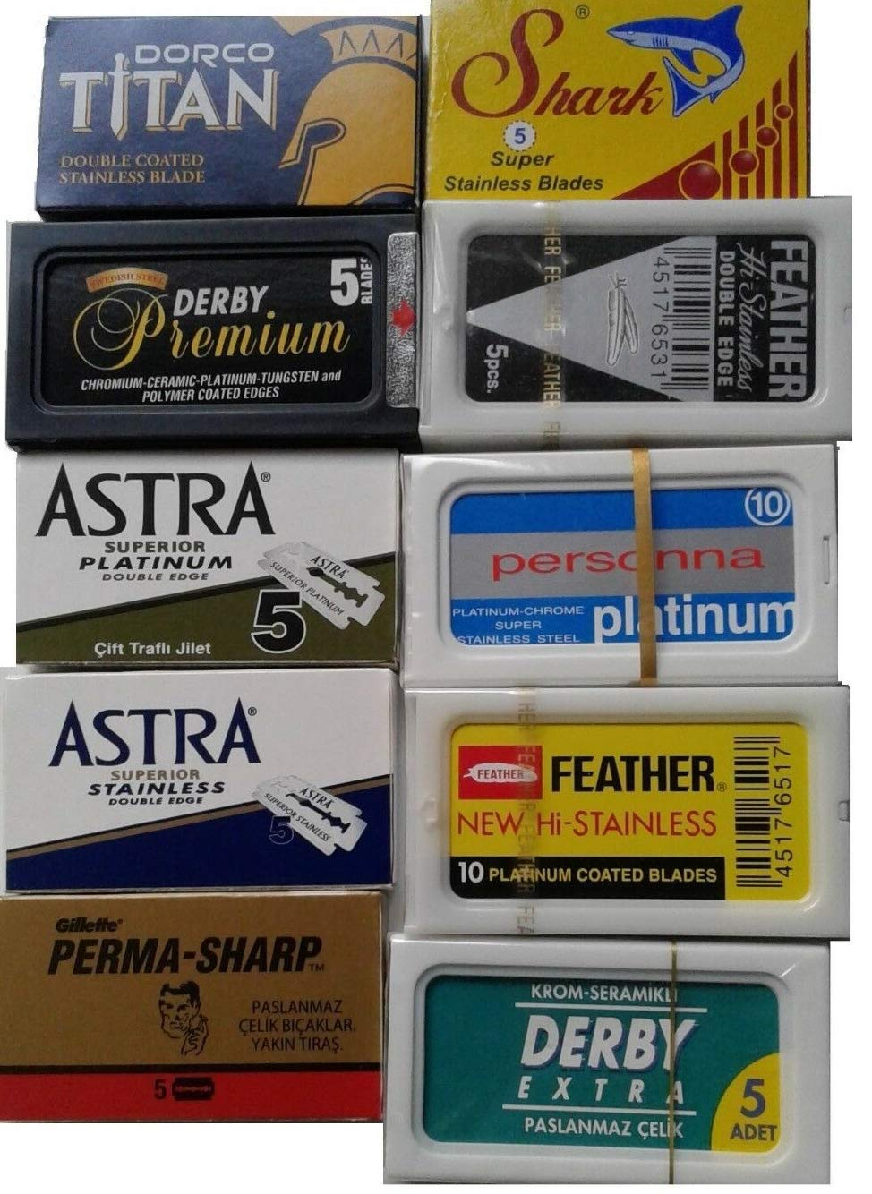 100 Shaving Safety Razor Double Edge Blades of 10 Top Brands - Feather ASTRA PERSONNA.Sampler Pack-FemmiqueWomen