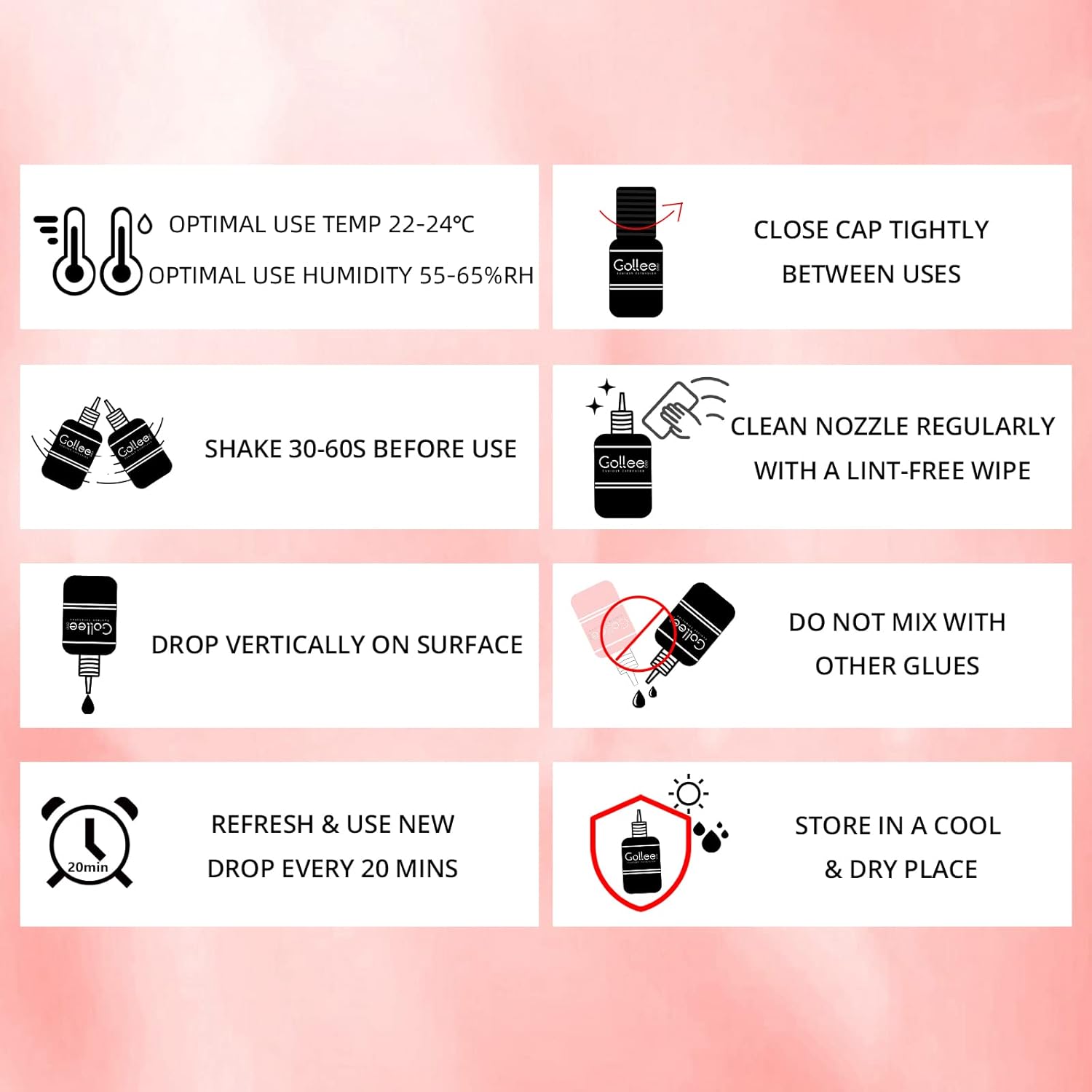 Transparent Lash Glue for Eyelash Extensions - 1-2 Sec Fast Drying/Retention 7 Weeks / (0.17fl.oz / 5ml) Maximum Bonding Clear Pink Eyelash Glue - Professional USE ONLY-FemmiqueWomen