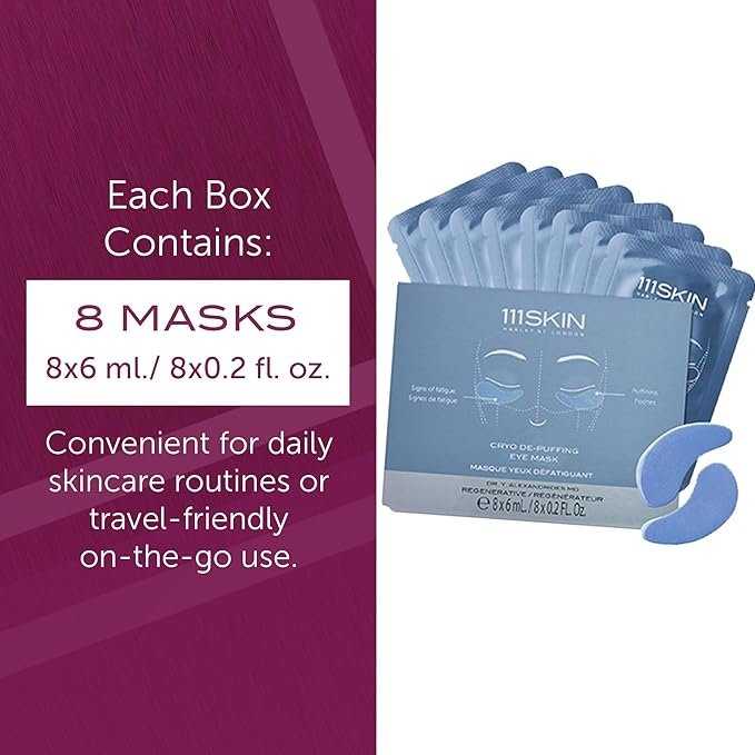 111SKIN Cryo De-Puffing Eye Mask, Hydrating Under Eye Patches for Puffy Eyes & Dark Circles with Seaweed Extract, Vit E & Peptide Complex, Nourishing Formula for Fine Lines & Puffiness, 8 Pairs, Blue-FemmiqueWomen