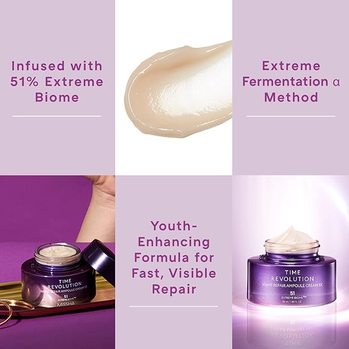 MISSHA Time Revolution Night Repair Ampoule Cream (5th Gen) 1.69 Fl Oz - Triple Fermented Deep-Sleep Night Cream - Overnight Care for Enhanced Radiance, Korean Skincare-FemmiqueWomen