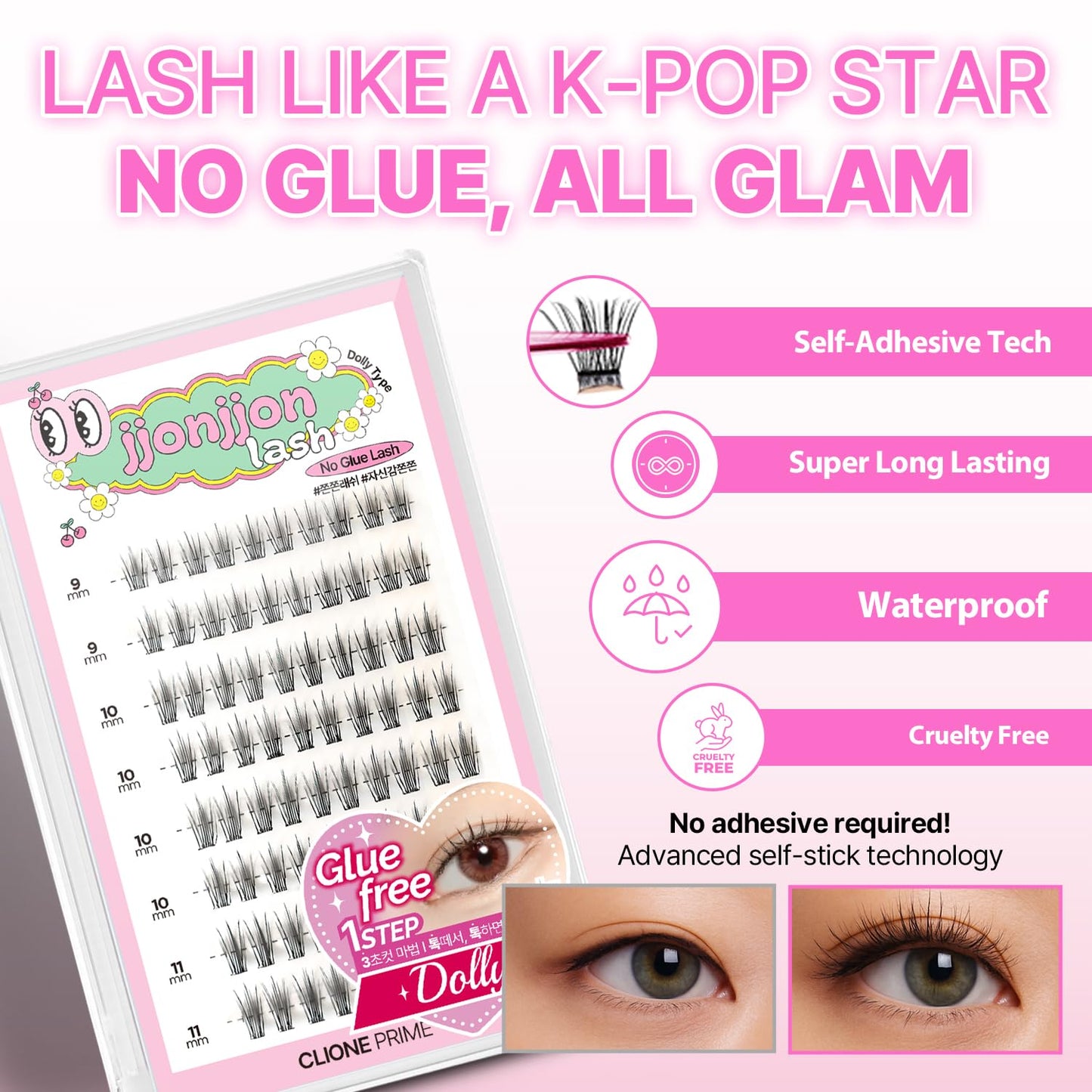 Korean Self Adhesive Lash Clusters Classic Look No Glue Press On Pre Bond Lash Clusters Fluffy Self Adhesive False Eyelashes No Glue Needed Reusable Wispy Eyelash Extensions-FemmiqueWomen
