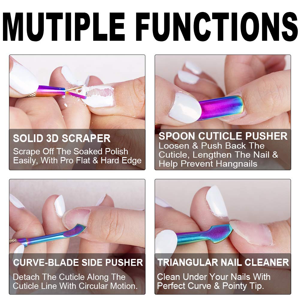 2PCS Metal Cuticle Pusher and Scraper (Chameleon/Rainbow), Colorful Nail Trimmer Cutter Stainless Steel Gel Scraper Tool, Polish Remover Peeler Salon Manicure Cleaner for Fingernail and Toenail-FemmiqueWomen