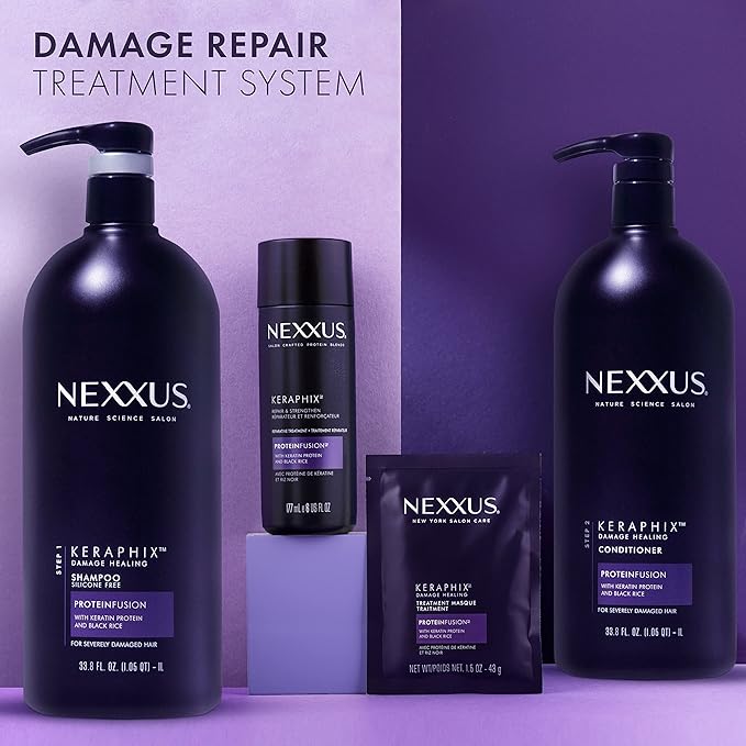 Nexxus Keraphix Shampoo With ProteinFusion for Damaged Hair Keratin Protein, Black Rice, Silicone-Free 33.8 oz-FemmiqueWomen