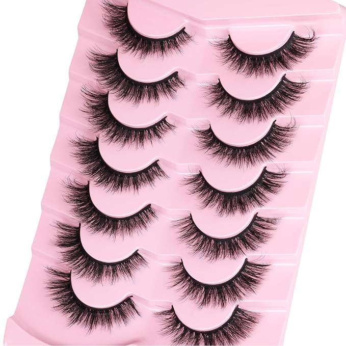 Kiromiro Lashes False Eyelashes Cat Eye Faux Mink Lashes Wispy Strip Lash 6D Volume Fake Lash Natural Look Eyelashes Pack 7 Pairs-FemmiqueWomen
