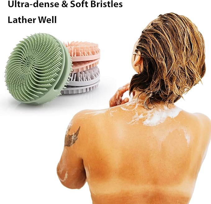 2 PC Silicone Exfoliating Body Scrubber, Silicone Body Shampoo Brush, Soft Silicone Loofah for Sensitive Skin, Shower Silicone Hair Scalp Massager, Easy to Clean, Lather Well(Pink&Black)-FemmiqueWomen