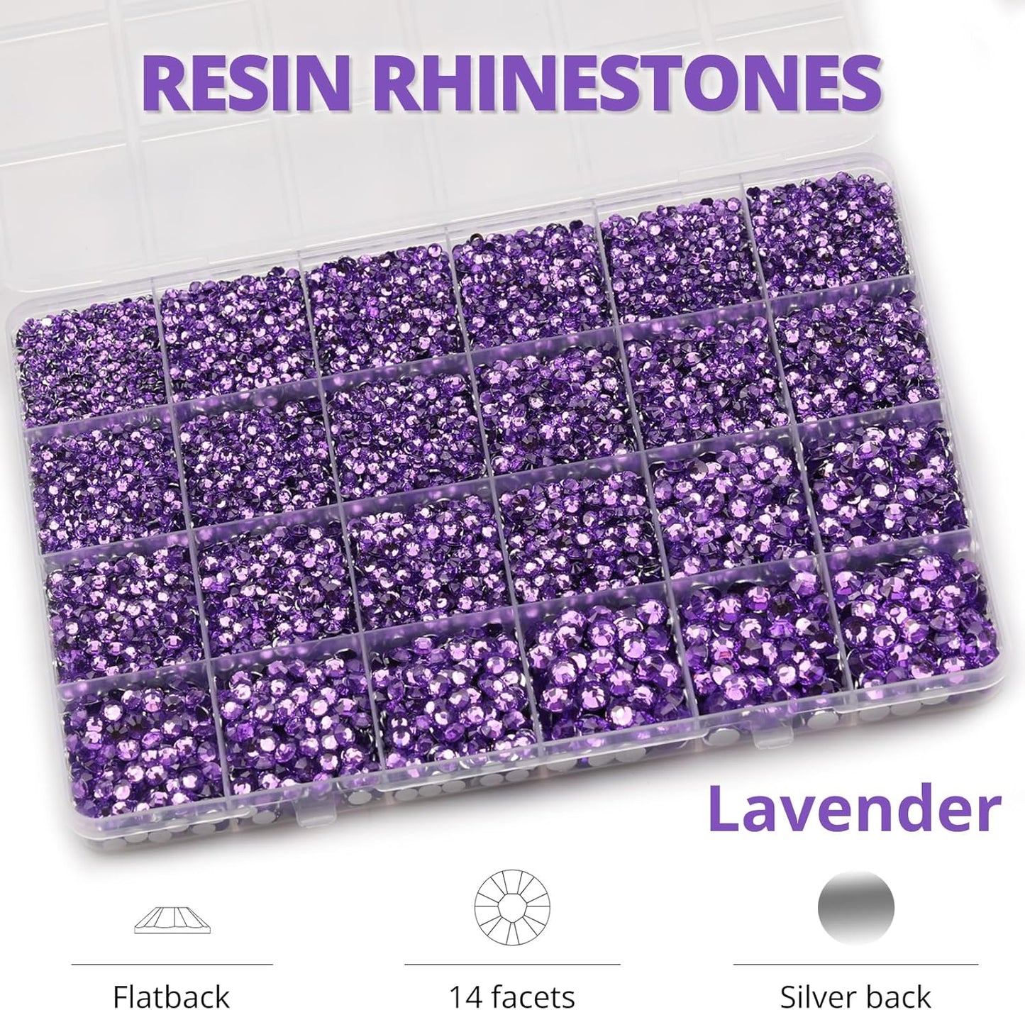 30000Pcs Resin Rhinestones Set for Crafting Bedazzling, Lavender Flatback Gems Jewels for Crafts Clothes Shoes Fabric Outfit Nails Makeup, Flat Back Crystal 2-6mm with b 7000 Glue-FemmiqueWomen