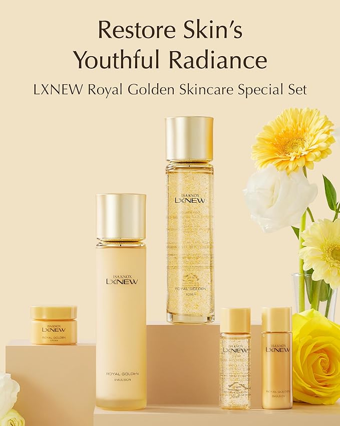 ISA KNOX LXNEW Royal Golden Skincare Gift Set (11.4fl oz) - Luxury Gift Set for Rejuvenation and Youthful Radiance. Korean Skincare by LG Beauty. Royal Peptides & Jelly, Niacinamide,-FemmiqueWomen