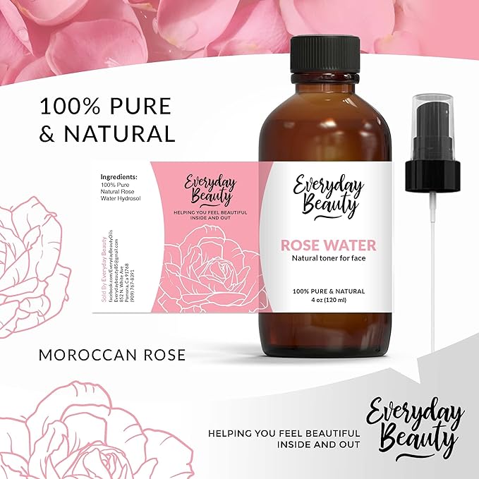 Rose Water Facial Toner - Alcohol-Free Vegan All Natural Refreshing Spray Mist for Face and Hair - Uplifts, Calming & Soothing for All Skin Types 4oz with Fine Mist Cap-FemmiqueWomen