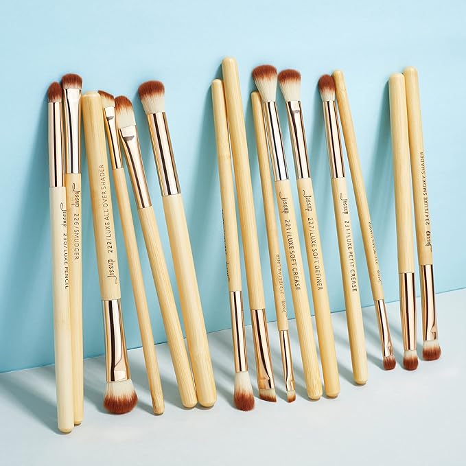 Jessup Eye Makeup Brushes Set, Premium Synthetic Eyeshadow Blending Concealer Eyebrow Eyeliner Brush, 15pcs Labeled Bamboo Make Up Brushes T137-FemmiqueWomen