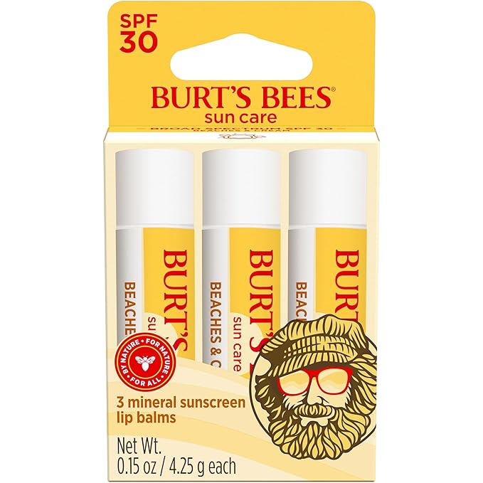 Burt’s Bees SPF 30 Lip Balm Mothers Day Gifts for Mom, Beaches and Cream, Water-Resistant Sun Care, Nano-Free Zinc Oxide Formula, Natural Origin Conditioning Lip Treatment, 3 Tubes, 0.15 oz.-FemmiqueWomen