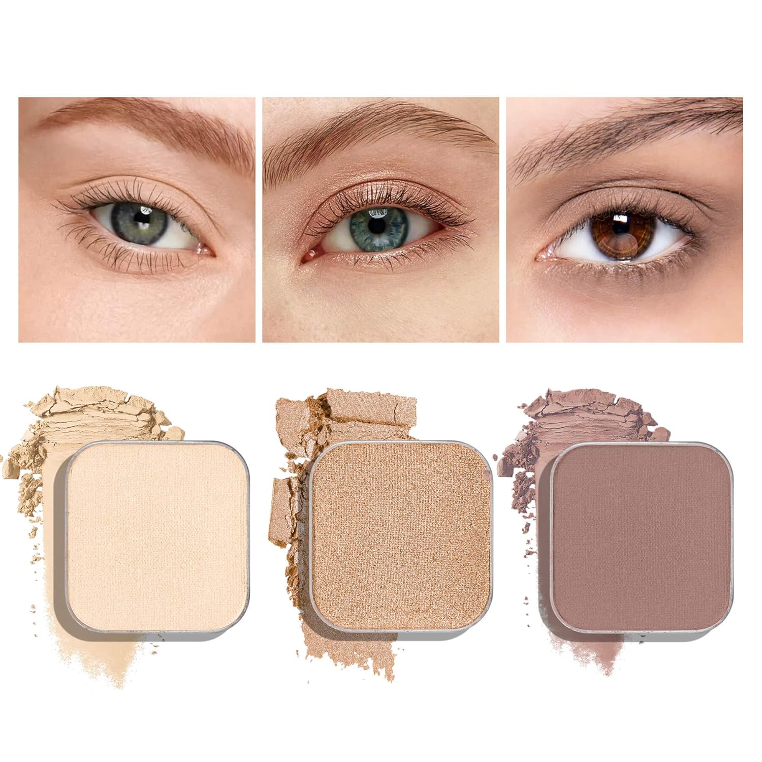 3-Color Eyeshadow Combo Pack – Matte & Shimmer Neutral Shades,Powder, Highly Pigmented, Long-Lasting, Refills Pans for Custom Magnetic Palette-FemmiqueWomen