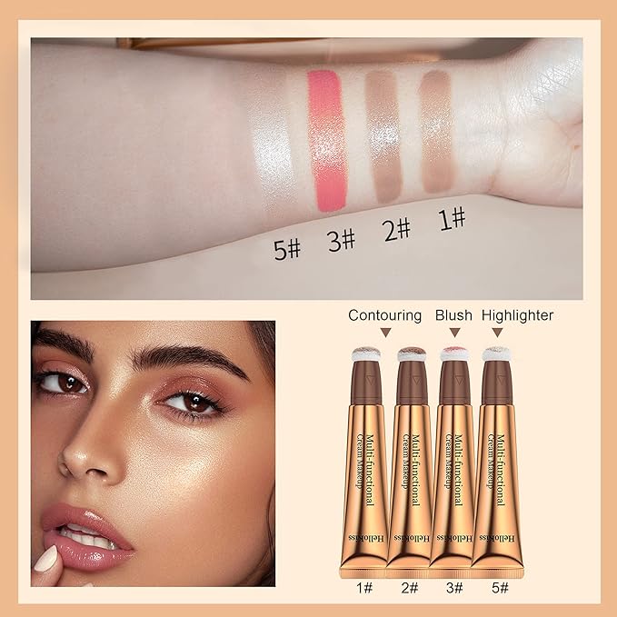 3pcs Contour Beauty Wand, Blush Wand and Liquid Highlighter Wand with Cushion Applicator, Long Lasting Silky Smooth Blendable Contour Highlighter Blush Stick,Cruelty Free,Contour +Blush +Highlighter Set（#01+#03+#05）-FemmiqueWomen