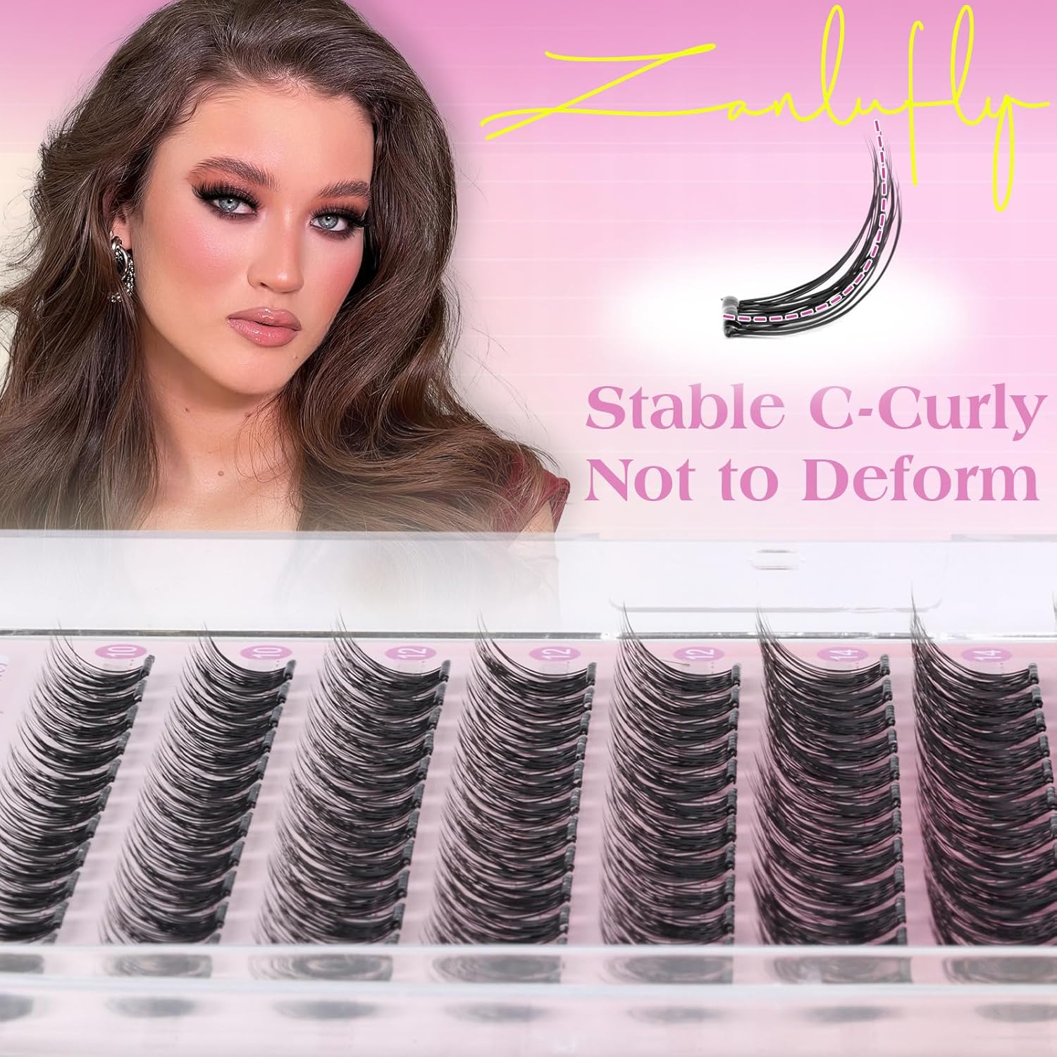 Self Adhesive Eyelashes Natural Self Adhesive Lash Clusters Pre-glued Eyelashes Clusters C-Curly No Glue Lashes Wispy Cluster Lashes 10-16MM DIY Individual Lashes by zanlufly-FemmiqueWomen